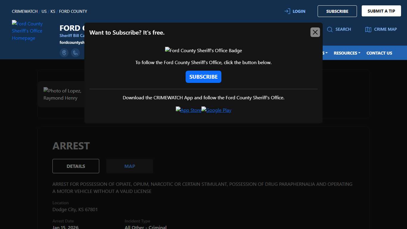 Lopez, Raymond Henry - VARIOUS CHARGES | Ford County Sheriff's Office